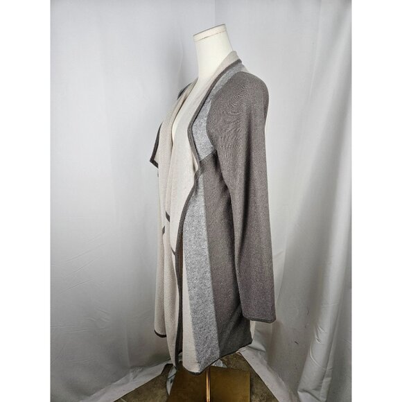 Kinross Cashmere Open Front Long Cardigan Sweater Large Gray & Beige - Picture 3 of 8